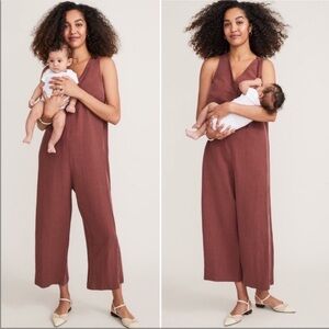 Sleeveless Maternity Wide-Leg Jumpsuit in Rust Red Brown